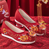 秀禾中式婚鞋冬季内增高古风汉服鞋子女高跟新娘鞋坡跟红色绣花鞋