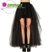 amazon2021女装欧美性感，黑色网纱前短后长蓬蓬半身裙长裙