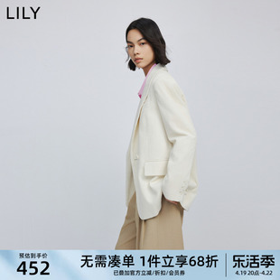 LILY2024春女装气质纯色时尚通勤款都市干练百搭白色西装外套