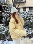 黄色奶fufu羽绒服女冬季2023加厚保暖立领，短款面包服外套棉服