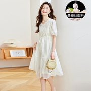杭州真丝纯色连衣裙，女夏季高腰显瘦气质，桑蚕丝中长款短袖裙子
