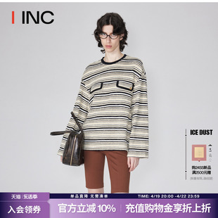 ICE DUST 设计师品牌 IINC 24SS毛巾纱假口袋条纹长袖T恤女