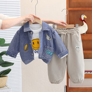 男童牛仔套装春秋季婴儿，韩版宝宝春装三件套1一4岁小孩洋气衣服潮