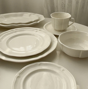 态生活法式复古风纯白浮雕陶瓷盘子家用花边早餐盘甜品盘餐厅摆盘