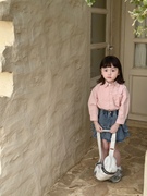 女童韩版长袖衬衣2024春夏儿童洋气粉色纯色衬衫上衣外套