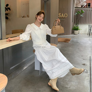 2024设计师系列韩系气质蕾丝翻领衬衫女长袖泡泡袖