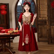 大码敬酒服新娘订婚礼服裙红色，新中式胖mm回门服高级感结婚女