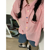 小众童趣日系格子衬衫复古风彩色扣短袖上衣polo衬衣女宽松设计感
