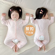 新生婴儿开裆连体衣春秋款婴幼儿连身衣纯棉a类6个月宝宝秋季衣服