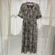 HK24XL208商场专卖2024夏时尚品质女装系带印花长款显瘦连衣裙子