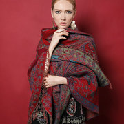 超大加厚高端羊毛复古大方巾印度手工钉珠斗篷秋冬保暖大披肩披毯