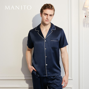 MANITO/曼尼陀Authentic男士短袖长裤桑蚕丝真丝睡衣套装早春高级