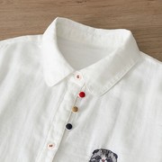 外贸原单日系小众猫咪刺绣，白色衬衫女宽松显瘦打底上衣减龄衬衣潮