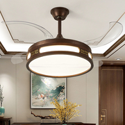 新中式隐形风扇灯实木led灯具，变频吊式带灯胡桃木，色客厅餐厅吊灯