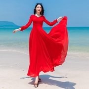 波西米亚夏季长裙修身显瘦雪纺连衣裙海边度假沙滩裙超仙2023