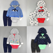 婴儿秋装套装0-1岁儿童装男女宝纯棉连帽衫卫衣外套连体衣三件套