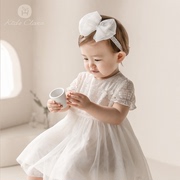 KIDSCLARA韩国婴儿连衣裙夏短袖周岁女宝宝礼服裙蕾丝白纱公主裙