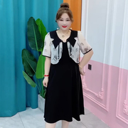 夏季新中式国风盘扣流苏雪纺衬衫翻领短袖上衣黑色吊带裙两件套装