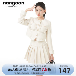 nangoon花边设计小香套装时尚外套，遮肉半身百褶短裙，春季上衣女