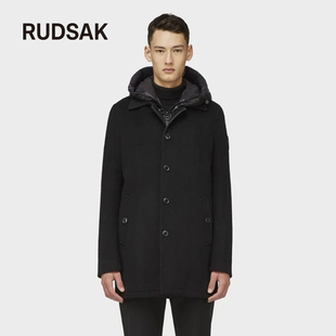rudsakliam加拿大经典男士纯羊毛呢黑秋冬大衣外套中长修身双层