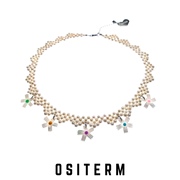 OSITERM编织珍珠贝壳花朵项链 手工串珠天然珍珠饰品男女颈链