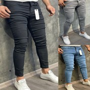 Men Solid Color Stretch Skinny Jeans纯色紧身弹力小脚牛仔裤男