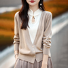 复古中国风假两件羊绒开衫，女旗袍领盘扣，套头毛衣宽松羊毛针织外套