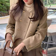 韩国chic秋季复古小香风圆领金属双排扣宽松休闲百搭长袖短外套女