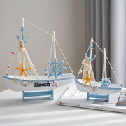 地中海帆船模型摆件木质小船工艺，船拍摄道具，家居装饰品海边纪