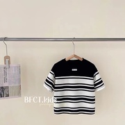 奥利奥BFCT9876儿童韩版条纹短袖T恤纯棉珠地