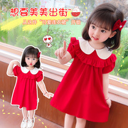 2024童装夏款女童裙子洋气时髦小童红色连衣裙一岁女宝宝夏装
