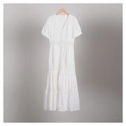 大洪小美好夏季蕾丝气质时尚法式短袖连衣裙女士白色裙