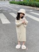 春季女童装韩版加长款麻花粗毛线衫套头毛衣裙子