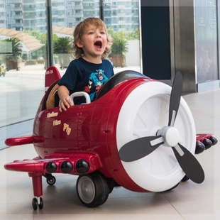 儿童电动车复古螺旋桨飞机遥控四轮汽车可坐人小孩玩具带摇摆