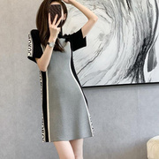 女装衣依阿玛施2023夏时尚(夏时尚，)翻领时尚，法式气质短袖字母连衣裙