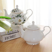 英式红茶壶下午茶具，欧式骨瓷咖啡壶陶瓷家用水壶，描金美式咖啡单壶