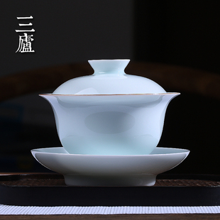 三庐景德镇盖碗茶杯单个纯手工青白瓷三才盖碗茶具套装茶碗不烫手