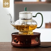 台湾禾器玻璃煮茶壶蒸茶壶高硼硅玻璃烧水壶高档耐热宫灯壶富蕴壶