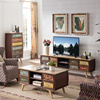 实木茶几电视柜新北欧复古彩绘客厅家具2米电视柜1.2米大茶几整装