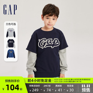 双11Gap男童2in1卫衣秋季2023法式圈织假两件785333