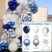 蓝色海军风主题气球链生日气球装饰F蓝白色派对场景布置银色拱门