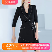 黑色气质修身显瘦西装外套，女2021年秋季职业小短裙收腰两件套