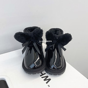 女童雪地靴2022冬季软底兔耳朵可爱女孩子棉靴亮面防水公主靴