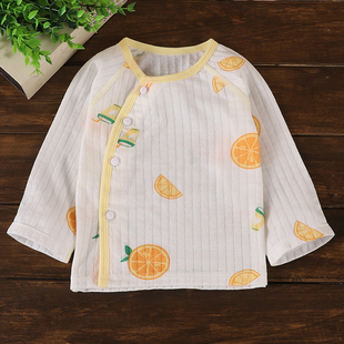 新生婴幼儿夏季长袖上衣纯棉薄款透气空调服0-18个月宝宝偏襟睡衣