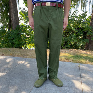 65老式的确良涤卡70年代军绿色，裤子男大裆工装裤红卫兵黄色演出服