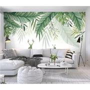 北欧小清新绿色叶子电视背景墙壁纸植物沙发卧室餐厅墙纸装饰壁画