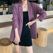 2024胖MM大码紫色西装外套女韩版时尚休闲高级感炸街宽松休闲上衣