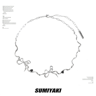 高级感!sumiyaki绷带，系列项链女高级感高街金属，感蝴蝶结锁骨链