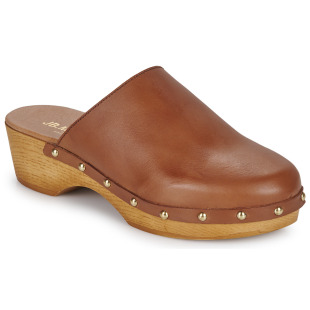 jbmartin女鞋皮面，气质外穿中跟木底铆钉，包头拖鞋驼色夏季