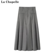 拉夏贝尔/La Chapelle秋冬款西装半身裙高腰显瘦中长款百褶a字裙